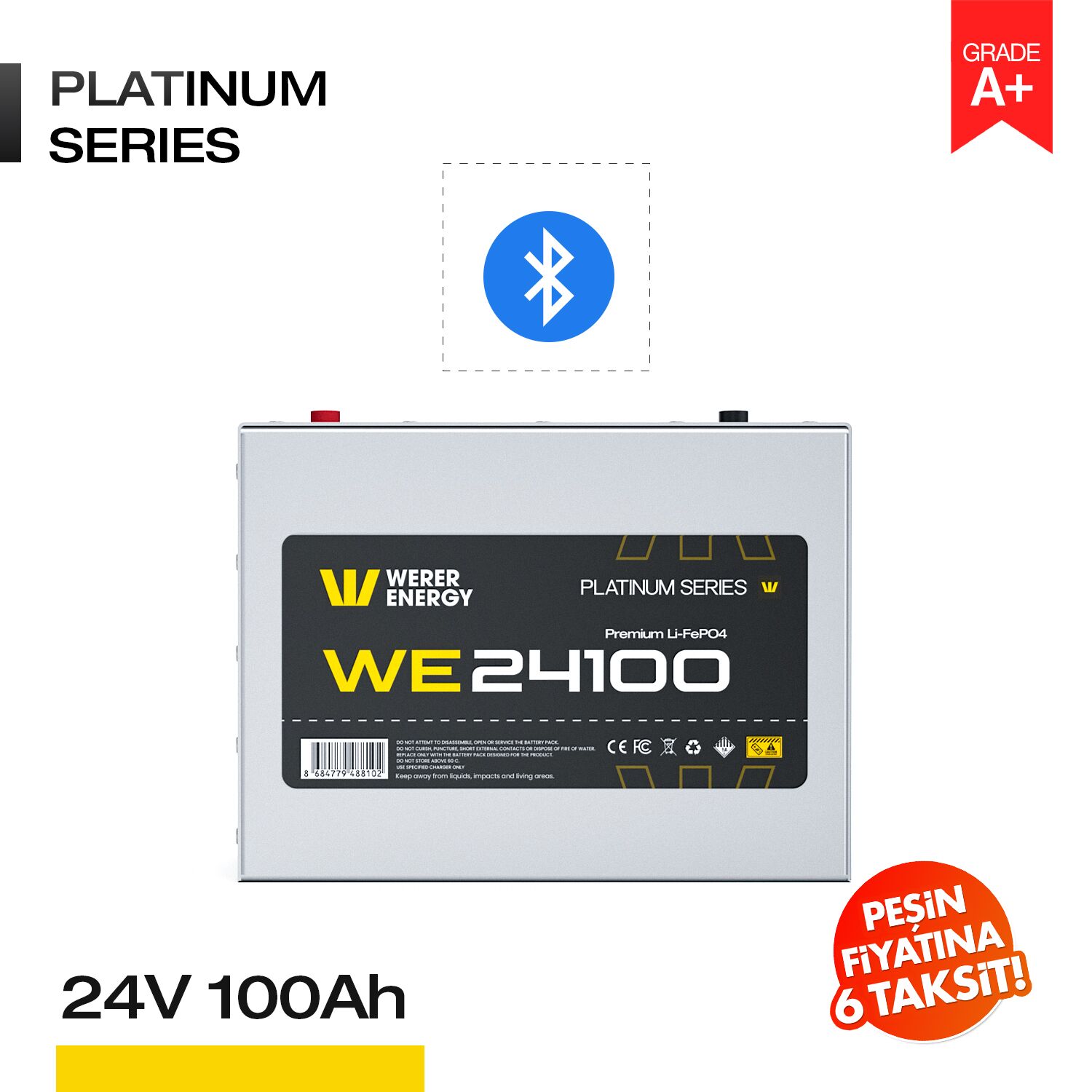 24100_B 24V 100Ah LiFePO4 Akü - Bluetooth - Görsel 1